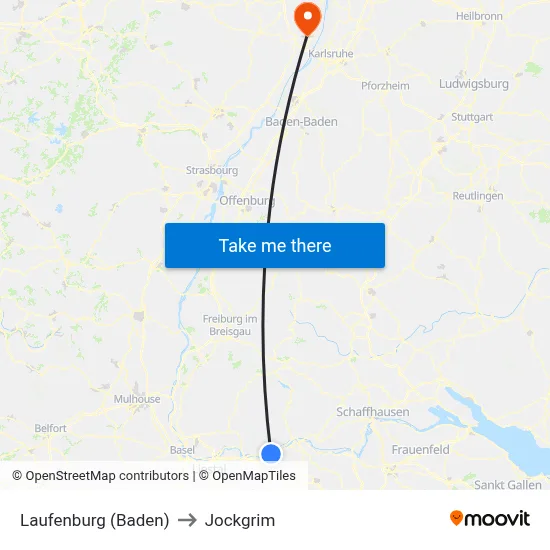 Laufenburg (Baden) to Jockgrim map