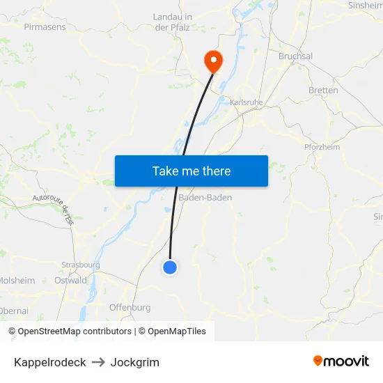 Kappelrodeck to Jockgrim map