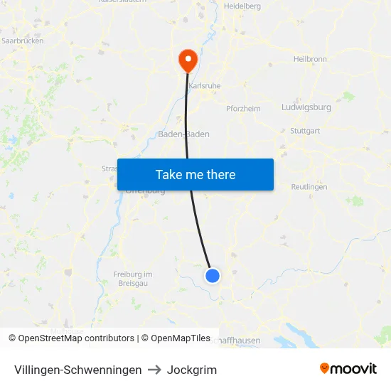 Villingen-Schwenningen to Jockgrim map