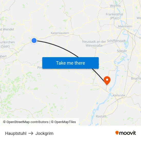 Hauptstuhl to Jockgrim map