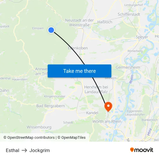 Esthal to Jockgrim map