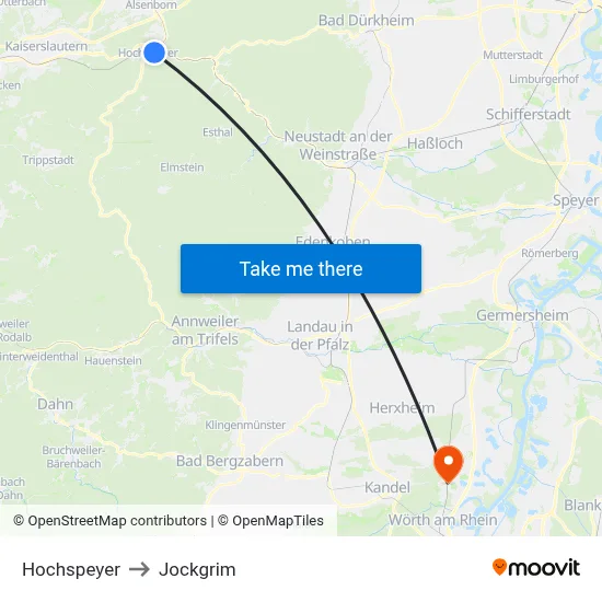 Hochspeyer to Jockgrim map