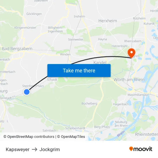 Kapsweyer to Jockgrim map