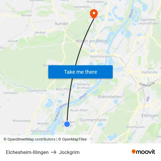 Elchesheim-Illingen to Jockgrim map