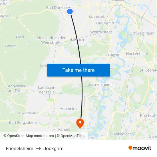 Friedelsheim to Jockgrim map