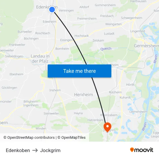 Edenkoben to Jockgrim map