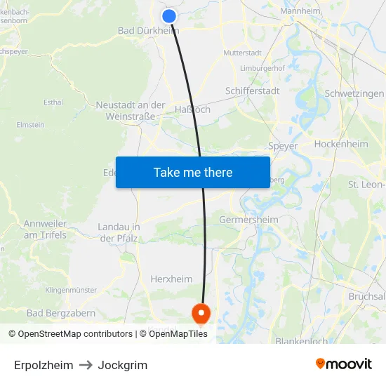 Erpolzheim to Jockgrim map