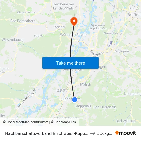Nachbarschaftsverband Bischweier-Kuppenheim to Jockgrim map