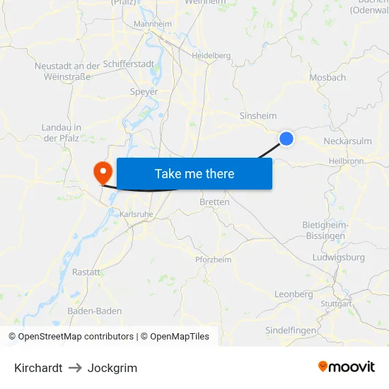 Kirchardt to Jockgrim map