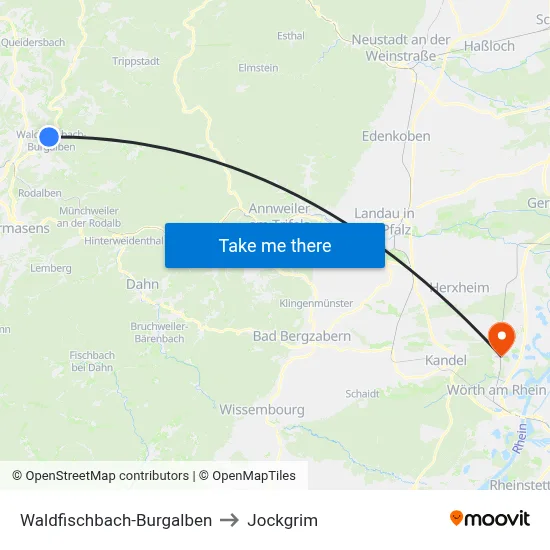 Waldfischbach-Burgalben to Jockgrim map