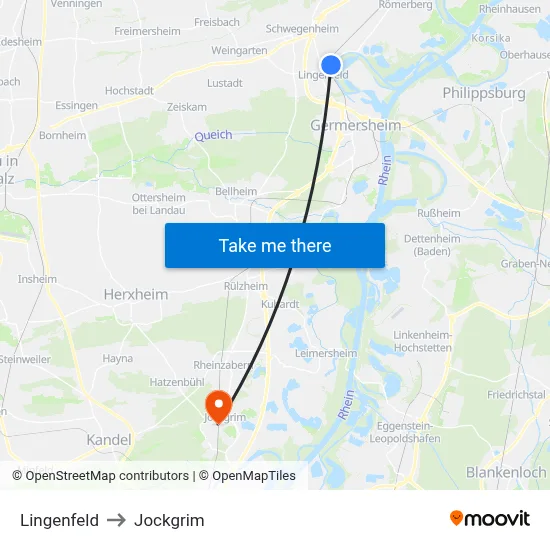 Lingenfeld to Jockgrim map