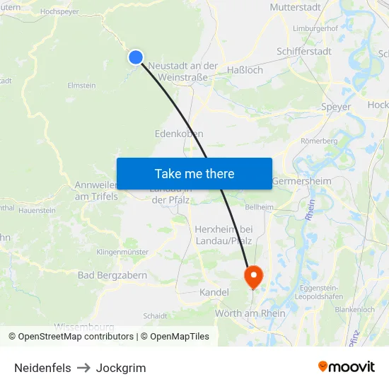 Neidenfels to Jockgrim map