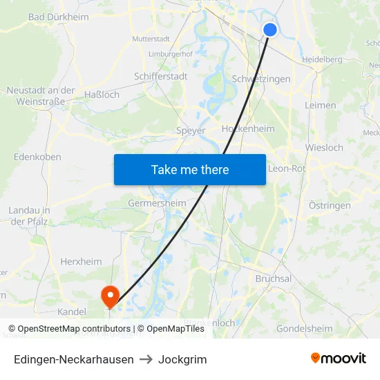 Edingen-Neckarhausen to Jockgrim map