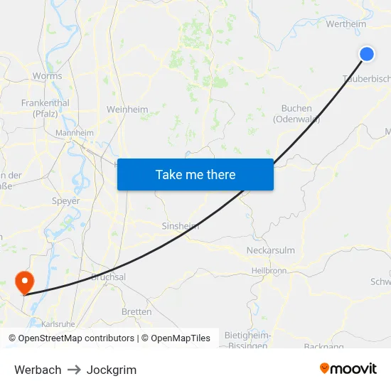 Werbach to Jockgrim map