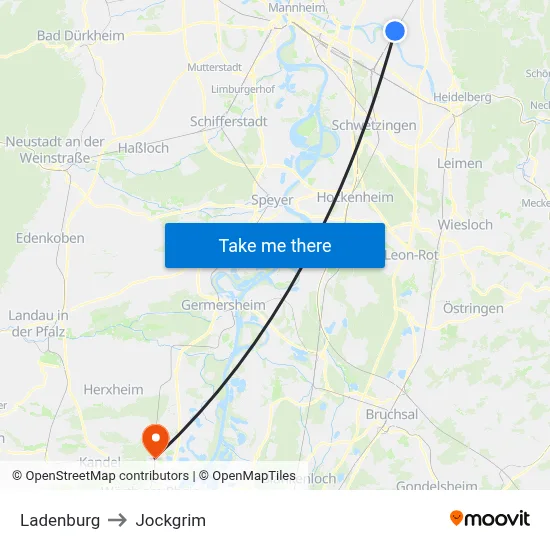Ladenburg to Jockgrim map