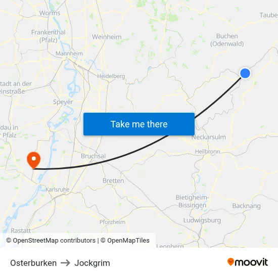 Osterburken to Jockgrim map