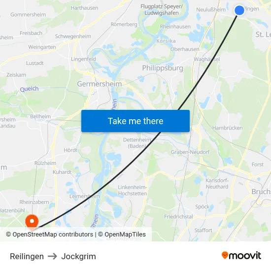 Reilingen to Jockgrim map