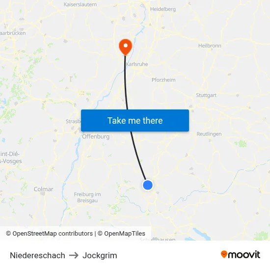 Niedereschach to Jockgrim map