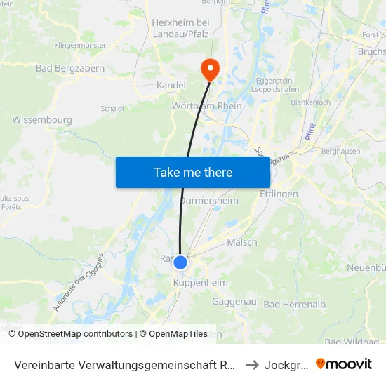 Vereinbarte Verwaltungsgemeinschaft Rastatt to Jockgrim map