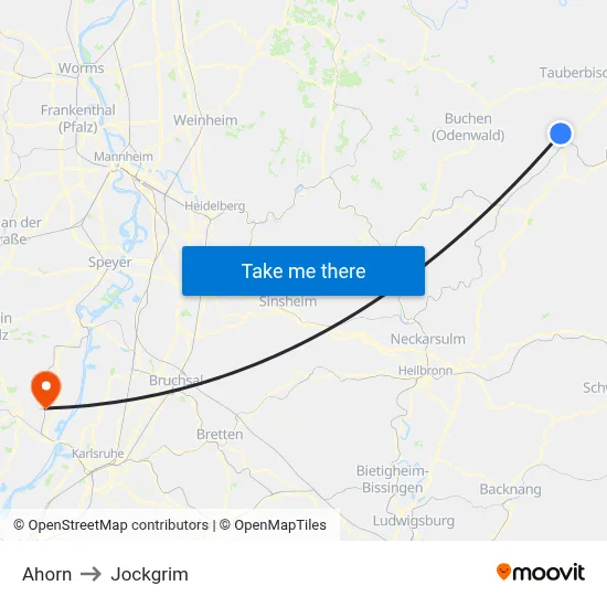 Ahorn to Jockgrim map