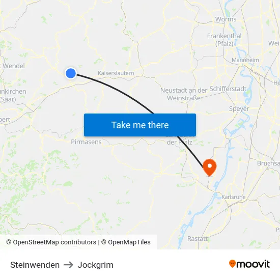 Steinwenden to Jockgrim map