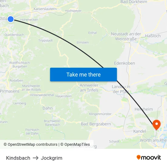Kindsbach to Jockgrim map