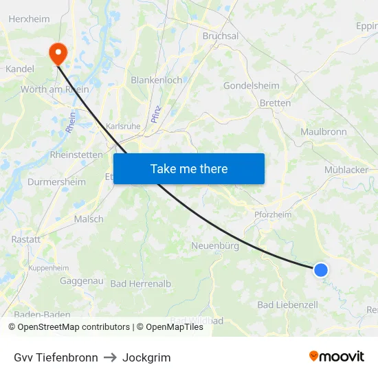 Gvv Tiefenbronn to Jockgrim map