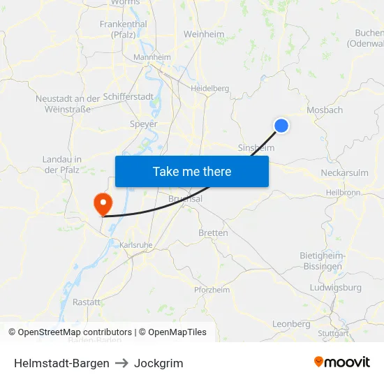 Helmstadt-Bargen to Jockgrim map