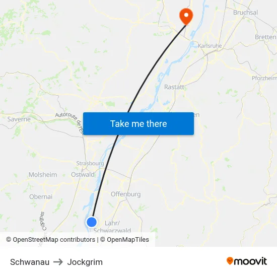 Schwanau to Jockgrim map