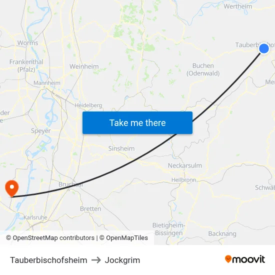 Tauberbischofsheim to Jockgrim map