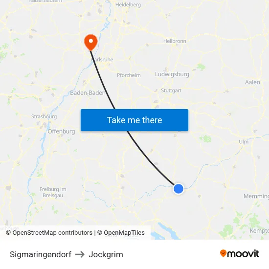 Sigmaringendorf to Jockgrim map