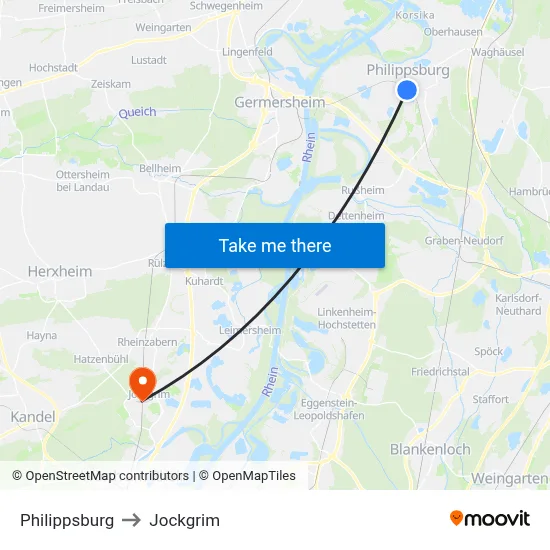 Philippsburg to Jockgrim map