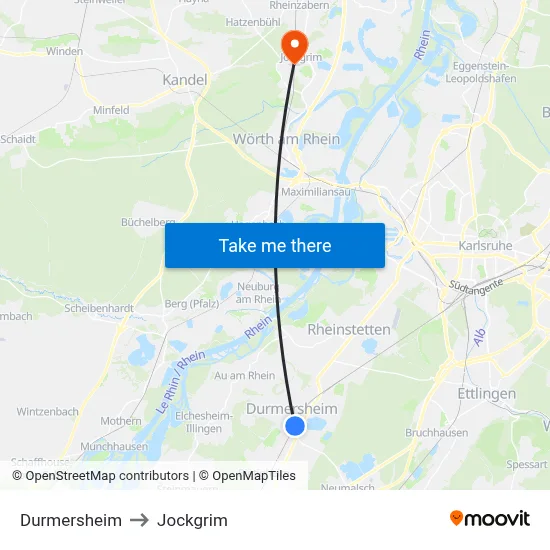 Durmersheim to Jockgrim map