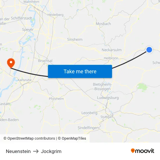 Neuenstein to Jockgrim map