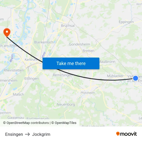 Ensingen to Jockgrim map