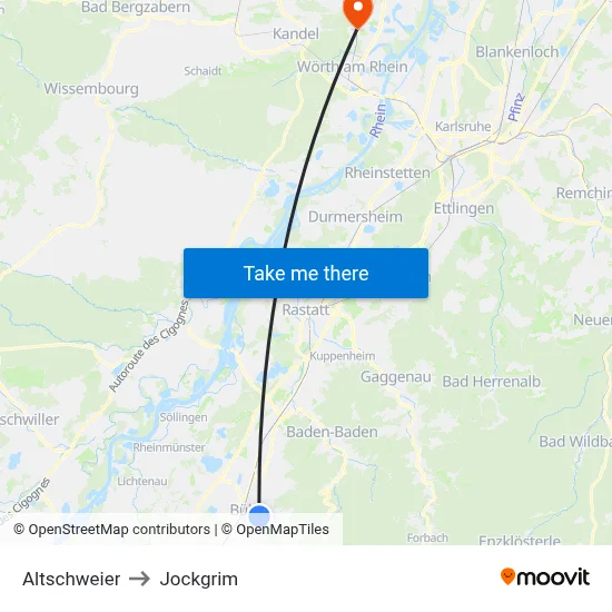 Altschweier to Jockgrim map
