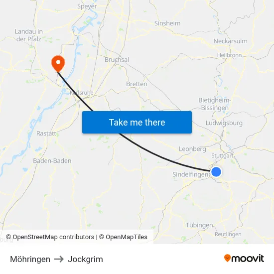 Möhringen to Jockgrim map
