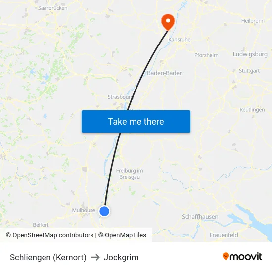 Schliengen (Kernort) to Jockgrim map