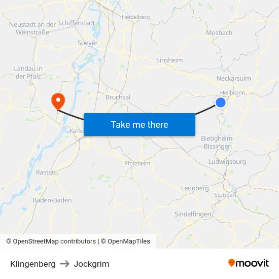 Klingenberg to Jockgrim map