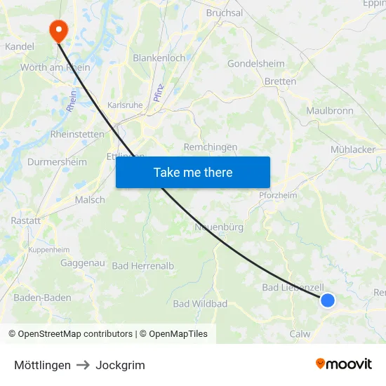Möttlingen to Jockgrim map