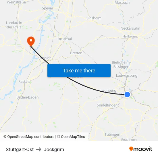 Stuttgart-Ost to Jockgrim map