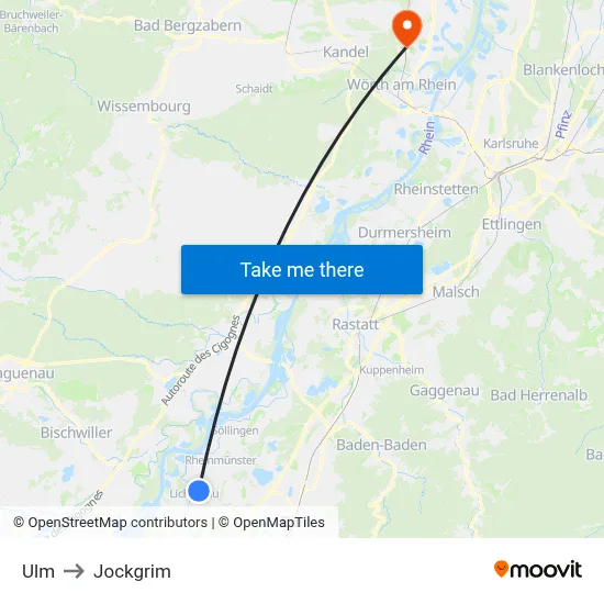 Ulm to Jockgrim map