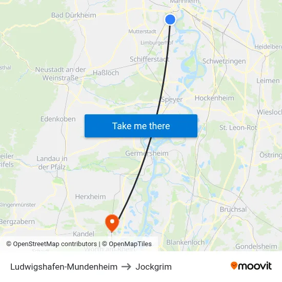 Ludwigshafen-Mundenheim to Jockgrim map