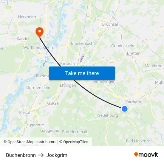 Büchenbronn to Jockgrim map