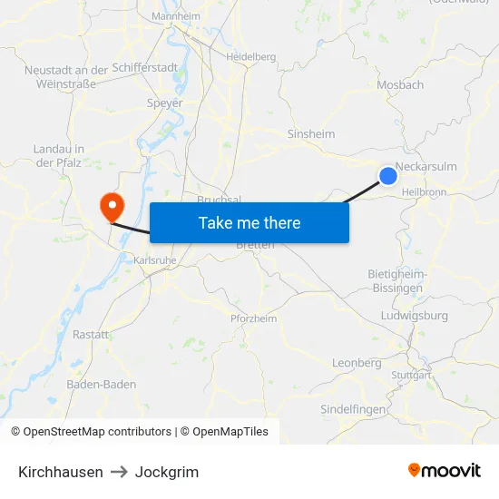 Kirchhausen to Jockgrim map