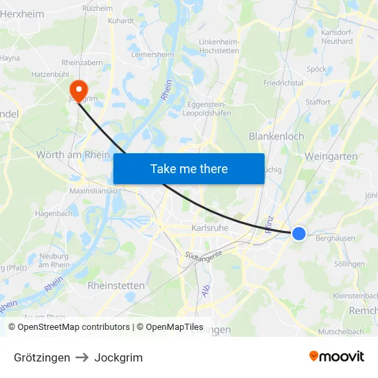 Grötzingen to Jockgrim map