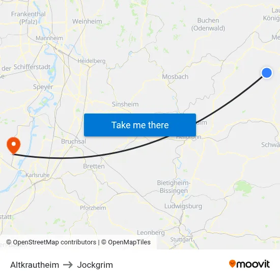Altkrautheim to Jockgrim map