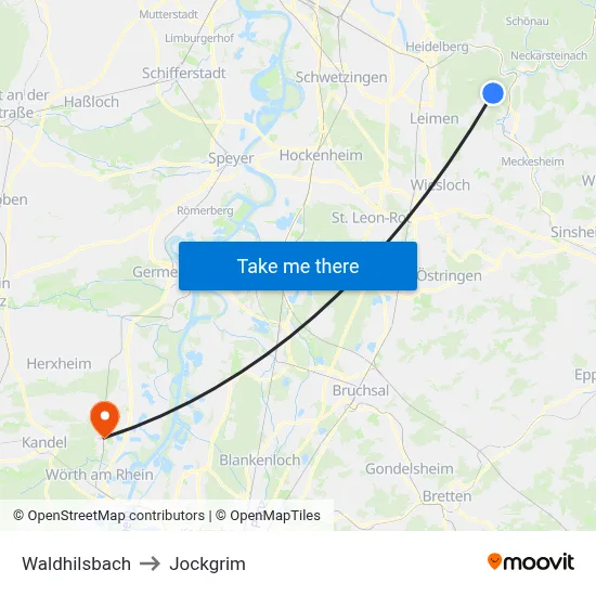 Waldhilsbach to Jockgrim map
