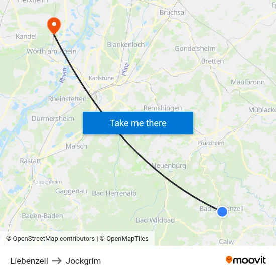 Liebenzell to Jockgrim map
