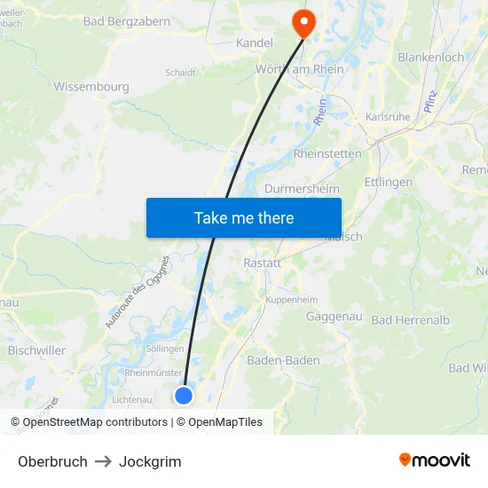 Oberbruch to Jockgrim map